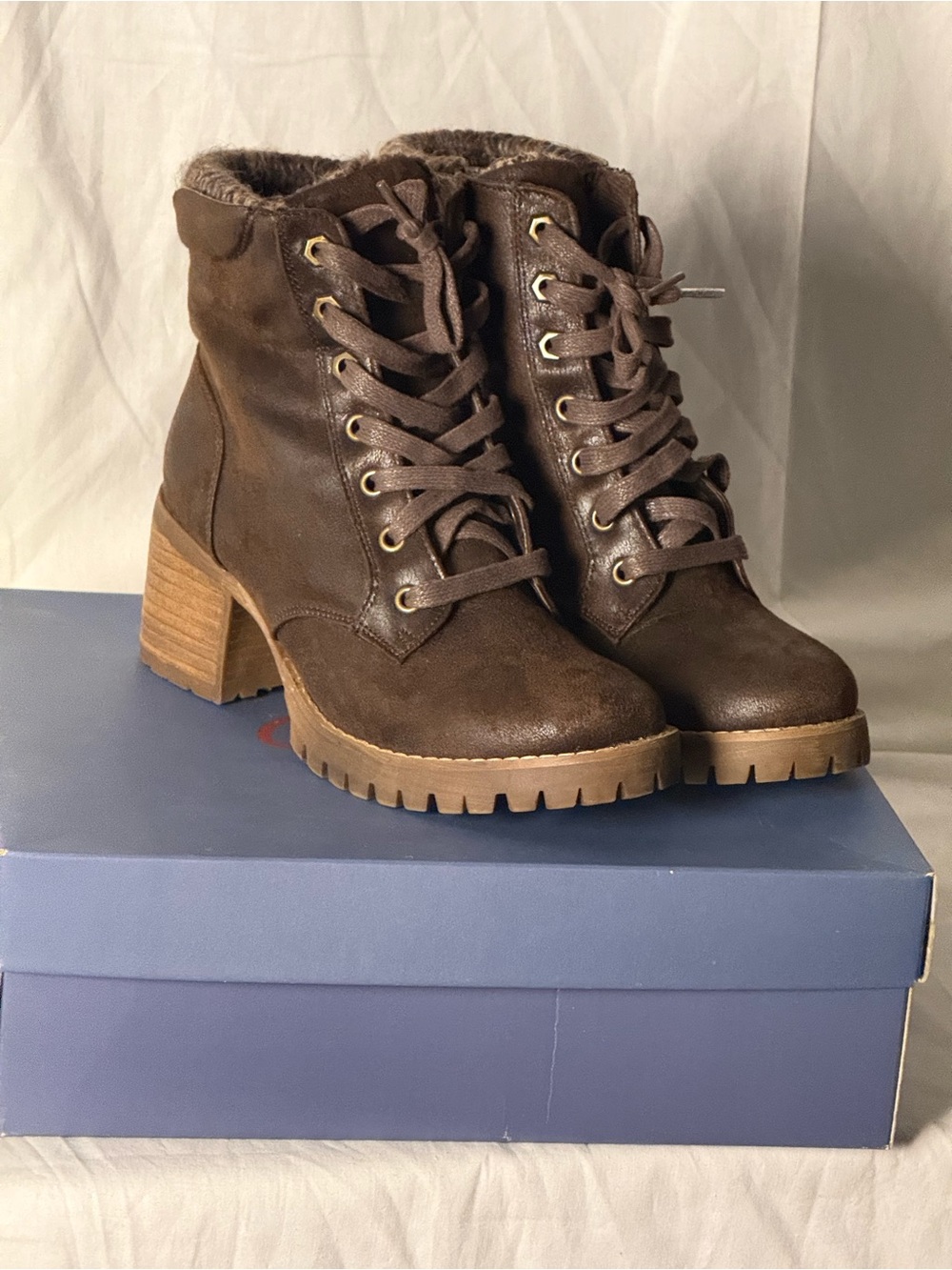 Carlos by Carlos Santana Women's Glinda Dark Brown Lace-Up Block Heel Moto Boots